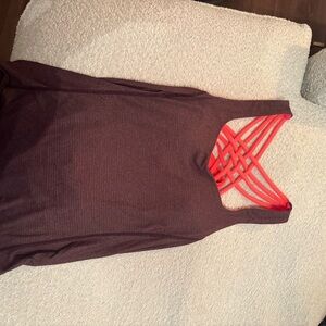 Lululemon purple tank top with neon orange built in sports bra